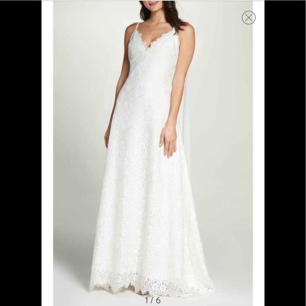 Chiffon Sash Scalloped Lace Gown (Wedding)